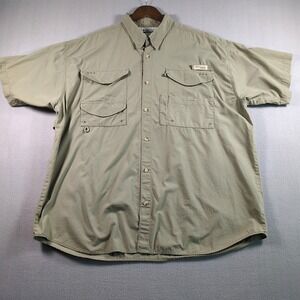 Columbia PFG‎ Shirt Mens SZ XXL Tan Short Sleeve Cotton Outdoors Fishing Camping